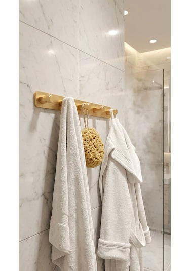 5'li Premium Gold Alüminyum Banyo Mutfak Havlu Bornoz Askısı Altın