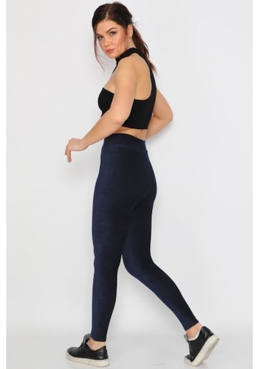 Yüksek Bel Kadife Tayt Pantolon Lacivert