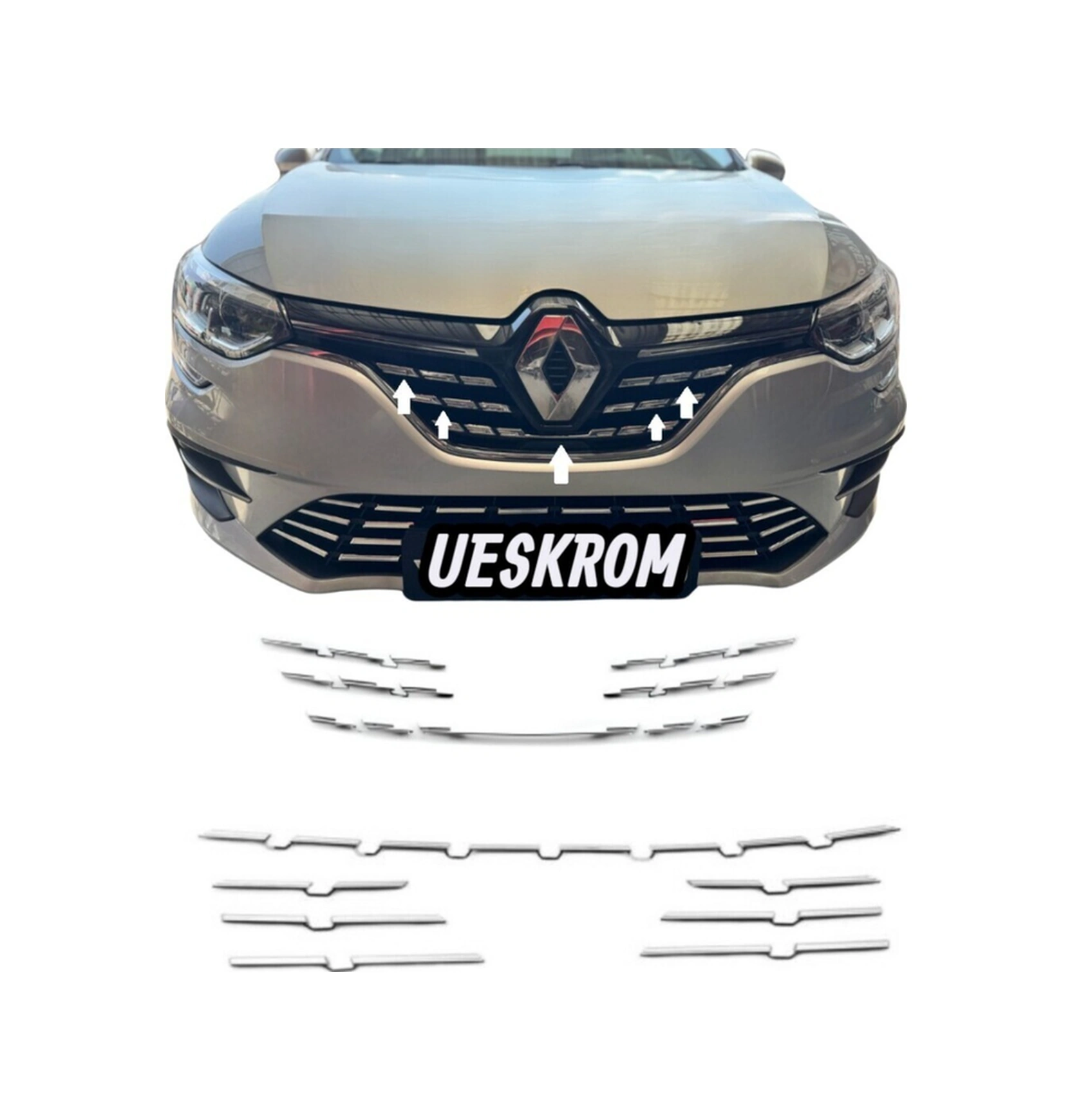 Ueskrom Renault Megane 4 Krom Ön Panjur Ve Ön Tampon Seti 13 Parça 2020 Üzeri Yeni Kasa