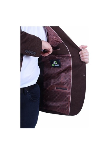 Starbattal Erkek Büyük Beden 4 Drop Blazer Şönili Ceket 500602 Kahverengi Kahverengi