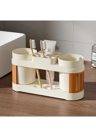 Elmpaly 1 Set Modern Plastik Diş Fırçası Tutucu Beyaz Tekli Bardaklı Yer Montajı Banyo Saklama Kutusu 1