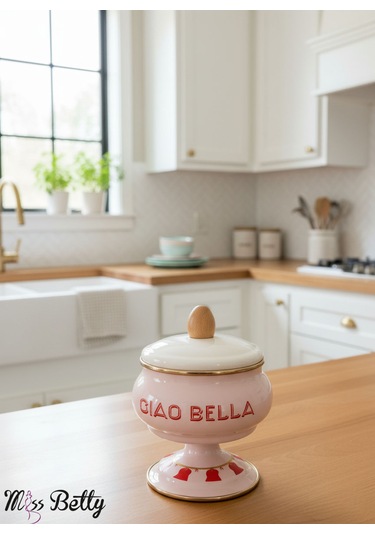 Dolce Vita Emaye Ayaklı Şekerlik Beyaz - Pembe