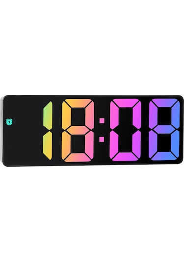Led Dijital Saat Başucu Çalar Saat Çok Sayısı Ekran Renkli Büyük Ekran Duvar Saati Renk: Siyah Kabuk Siyah D Siyah