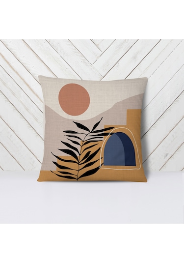 Soyut Gün Batımı Desenli-4 lü Kırlent Kılıf Seti -İki Tarafı