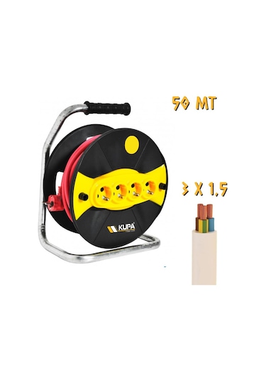 Kupa Makaralı Uzatma Kablosu 3x1.5 - 4 Priz - 50 Mt.