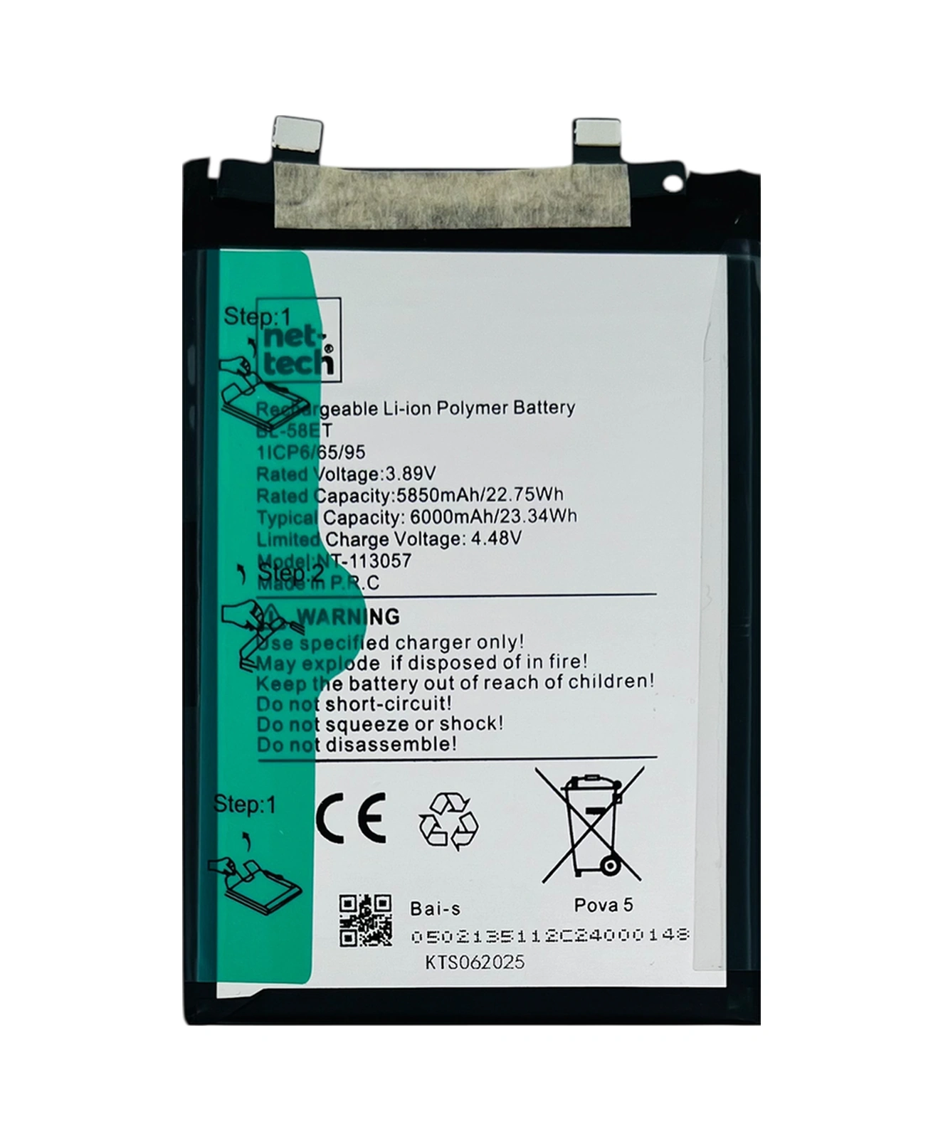 Teknonet Tecno Pova 5 Uyumlu Nettech 6000 Mah Batarya - Siyah