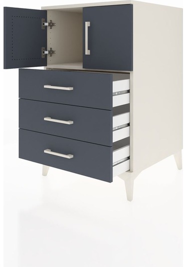 Kronos Komodin Tek Raflı 3 Çekmeceli 2 Kapaklı 60x59x96 Aytaşı-antrasit Aytası