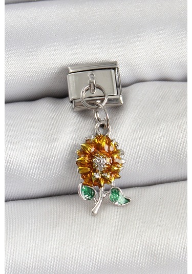 316l Çelik Sallantılı Ayçiçeği Model Gümüş Renk Nomination Charm Renkli