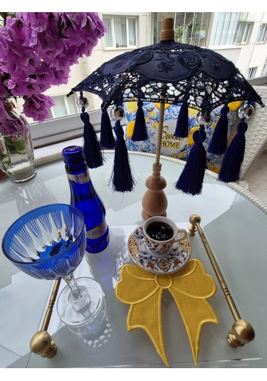 Masaüstü Lacivert Dantelli Dekoratif Sunum Bali Şemsiyesi