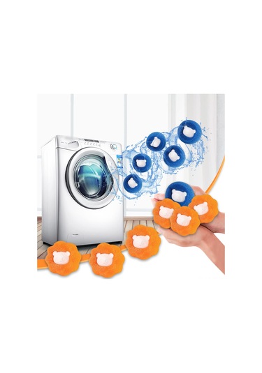 Kosona 12 Adet 6x6x5 Cm Pu Sponge + Pp Çamaşır Makinesi Topu - Saç Ve Telliği Toplar, Kumaşı Hasar Vermez, Soğuk Dayanıklı Mavi - Turuncu