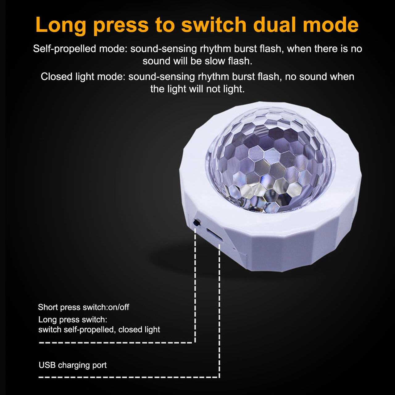 Folinda 3w 5v Usb Şarjlı Otomobil Stroboskop Işığı - Ses Kontrollü, 300mah Pil, Manyetik Montaj, Dinamik Renk Efektleri Beyaz