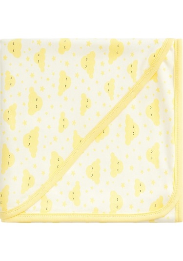 Bulut Desenli Çift Taraflı Bebek Penye Battaniye 85x85cm - Standart / Sarı Sarı