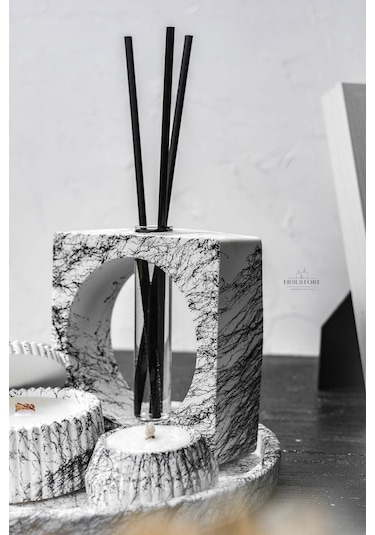 Mermer Desen Tasarım Kokulu Soya Mum, Vazo, Tealightlık, Tepsi Ve 001