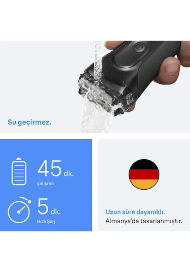 Braun Series 3+ Elektrikli Tıraş Makinesi, Kuru, 3000bt 1 Saat