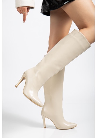 Syt-2004 Bej Mat Kırışık Rugan Günlük Bayan Çizme Bej