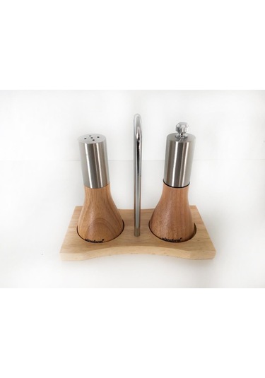 Ultraform Ahşap Standlı Tuzluk ve Biberlik Seti 12 CM