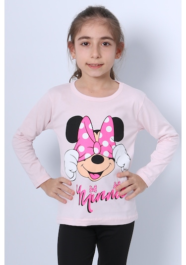 Hçm Kız Çocuk Uzun Kollu Tshirt 4 Mevsim Baskılı Bisiklet Yaka C43 Pembe