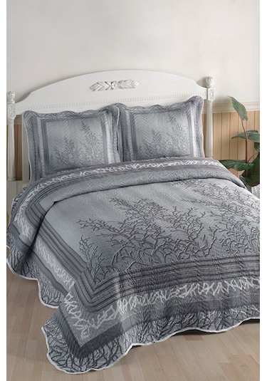Eylül Gri Çift Kişilik Kapitone Yatak Örtüsü