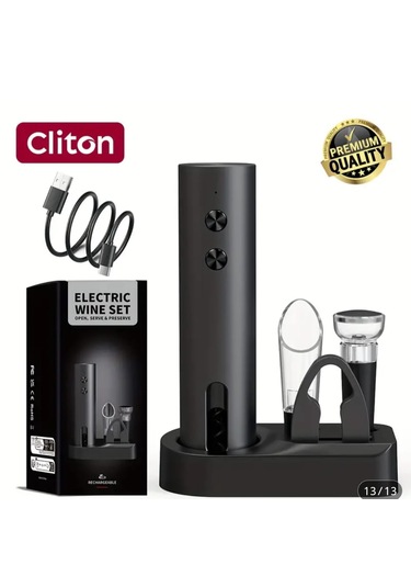 Atay Garage Otomatik Tirbuşon Şarap Şişe Aktarması Vakum Tıkacı Ve Saklama Ünitesi Siyah