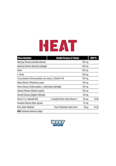West Nutrition Heat Yeşil Çay Eki - Garsiniya Eki 120Tb + Hed...