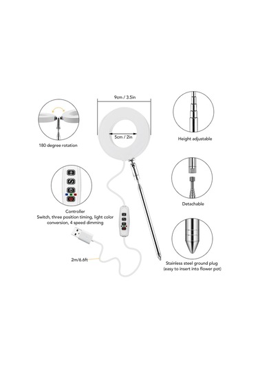 Xindoker Düzenlenebilir Yükseklikli Usb Led Bitki Büyüme Lambası - Tam Spektrum, 3 Mod, Zamanlayıcı Ve Işıklık Ayarı İle Ev Bitkileri İçin Dekoratif Halo Işık Kaynağı Diğer