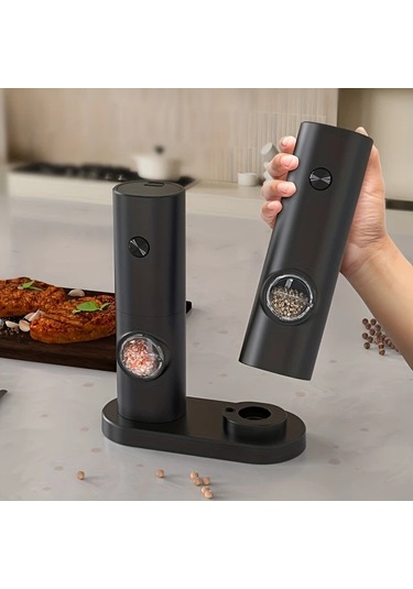 Honeybeeshop 1 Adet Siyah Tekli Paket Akıllı Algılama Elektrikli Öğütücü Tuz Ve Biber Öğütücü Pratik Dayanıklı Mutfak İçin Siyah Tekli Paket