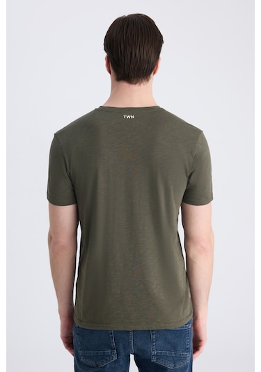 Twn Slim Fit Haki Düz %100 Pamuklu T-shirt 4ec1447011072 H01