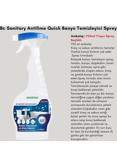 Rulopak Bc Sanitary Antilime Quick Banyo Temizleyici 750 ML