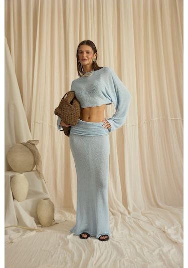 Mai Collection Naval Mavi Crop Etek Triko Takım