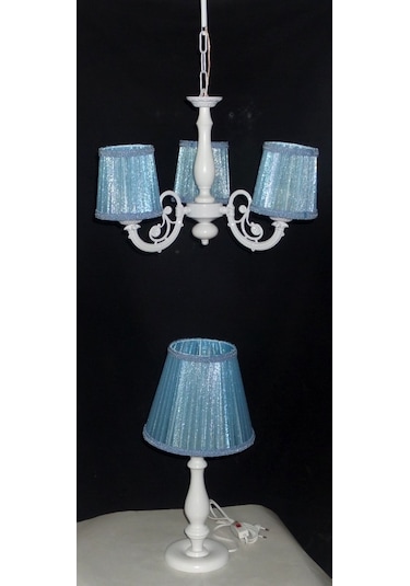 3 Lü Mavi Avize Abajur Seti Çocuk Odası Yatak Odası Avizesi