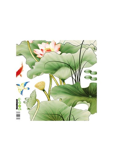 2 Adet/takım Duvar Sticker Çin Tarzı Su Geçirmez Kendinden Yapışkanlı Lotus Sazan Uçan Kuşlar Arka Plan Etiket Yatak Odası Dekoru Diğer