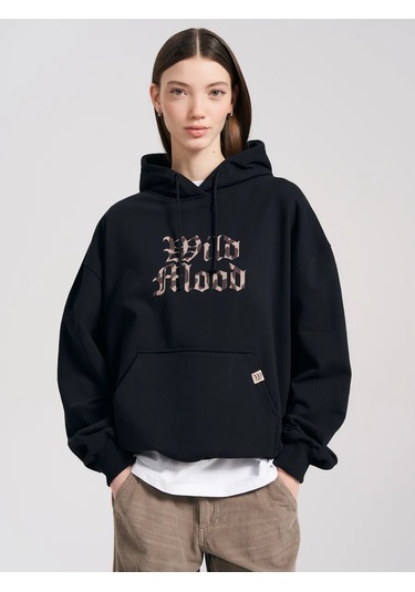Tvoe Oversize Kapüşonlu Sweatshirt, Kadife Baskılı Kapüşonlu Oversize Sweatshirt, Kadife Baskılı 274308545 Siyah