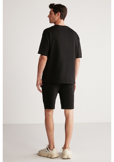 Colombıa Erkek 2'li Set Comfort Fit Rahat Kalıp Yazı Nakışlı Şardonsuz Siyah Eşofman Takımı