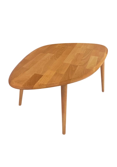 Fawdecor Masif %100 Doğal Ahşap Modern Oval Asimetrik Demonte Orta Sehpa Açık Meşe