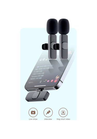 Mini Kablosuz Klipsli Yaka Mikrofonu Çok Yönlü Mikrofon 2 Verici 1 Alıcı Rüzgarlık Tipi C