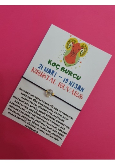 Gümüştel El Sanatları Sertifikalı Koç Burcu Kristal Kuvars Doğal Taşlı Ip Burç Bilekliği Çok Renkli