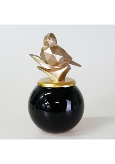 Kuşlu Cam Küp Siyah Vizon