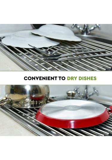 Dianziye Çift Fonksiyonlu Çelik + Silikon Yıkama Tepsisi: Katlanabilir Sulama Rakusu, Isı Dayanıklı, Çok Amaçlı Mutfak Gereci 37x33cm Gri
