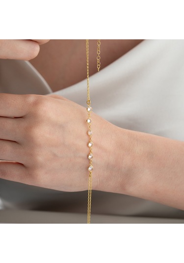Vaoov 925 Ayar Gümüş Sıra Taşlı Şahmeran Bileklik Gold