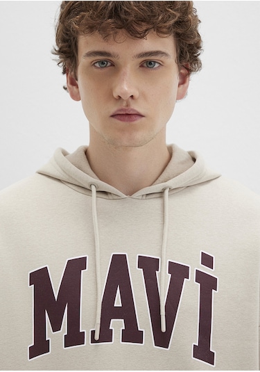 Mavi - Mavi Logo Baskılı Kapüşonlu Bej Sweatshirt 067149-70004 Bej