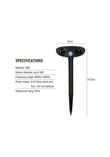 Ulzyvf Ultrasonik Su Sensörlü, Menzil Kovucu Hayvan Hareket Güneş Geçirmez, Enerjili 30ft - Jk