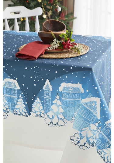 Ays Home Mavi Christmas Yılbaşı Yemek Masa Örtüsü
