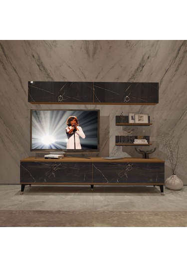 Decoraktiv Eko 5 Mdf Std Gold Tv Ünitesi Tv Sehpası Ceviz - Siyah Mermer