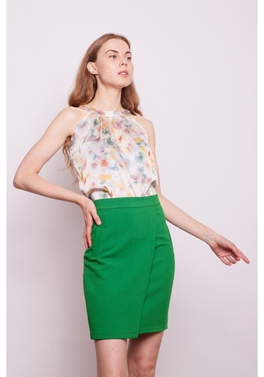 Yüksek Bel Anvelop Kruvaze Pamuklu Likralı Kumaş Kalem Ofis Etek- (544112337)
