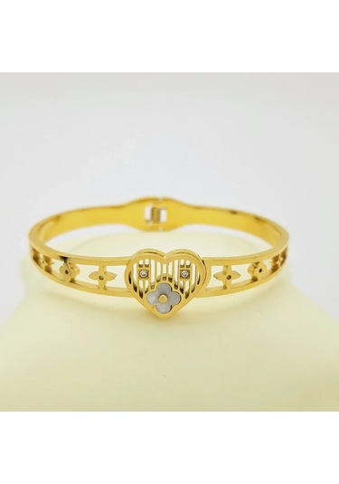 Sedef Detay Kalpli Kalın Çelik Kelepçe Gold