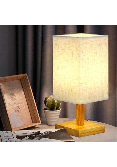 Yunboo Yatak Odası Dekoratif Led Küçük Gece Lambası - Ahşap Kasa, Keten Abajur, Usb Tak Ve Kullandır, Sıcak Işık, Modern Ve Rustik Stilleri Tamamlama Beyaz