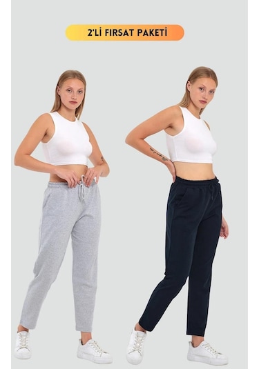 Kadın Siyah-antrasit Regular Fit Düz Paça Beli Lastikli Bağcıklı 2'li Eşofman Altı 001 Kadın Siyah-antrasit Regular Fit Düz Paça Beli Lastikli Bağcıklı 2'li Eşofman Altı 001