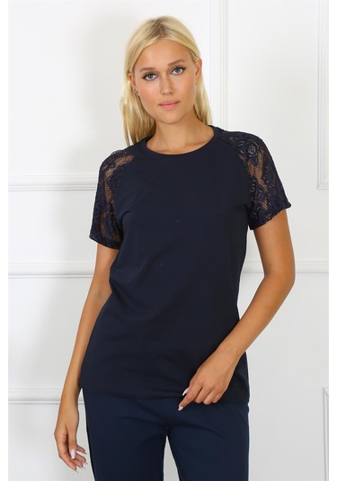 Akbeniz Kadın Kolu Dantelli Penye Pijama Takım 4150 - S Lacivert