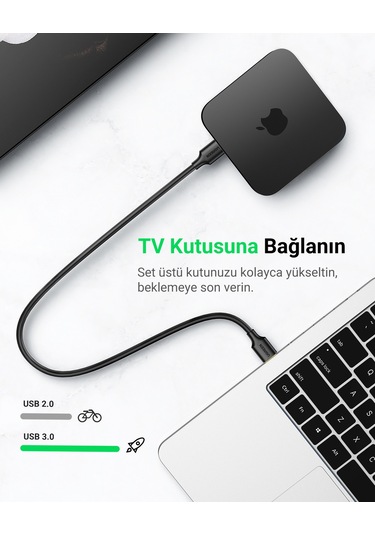 Ugreen Usb-a 3.0 Data Kablosu 1 Metre, Siyah, 10370