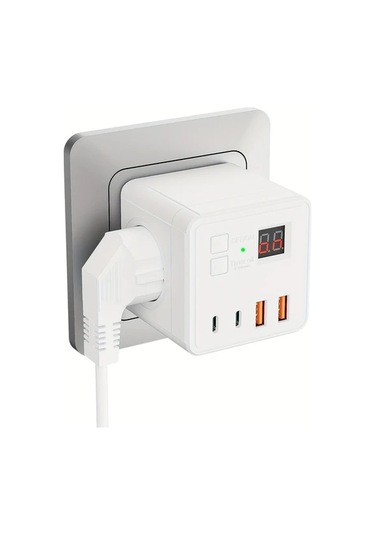 Motion003 1 Adet 7li Coklu Priz Kupu Guc Seridi 3 Ac 2 Usb 2 Tipc 10a Beyaz Siyah